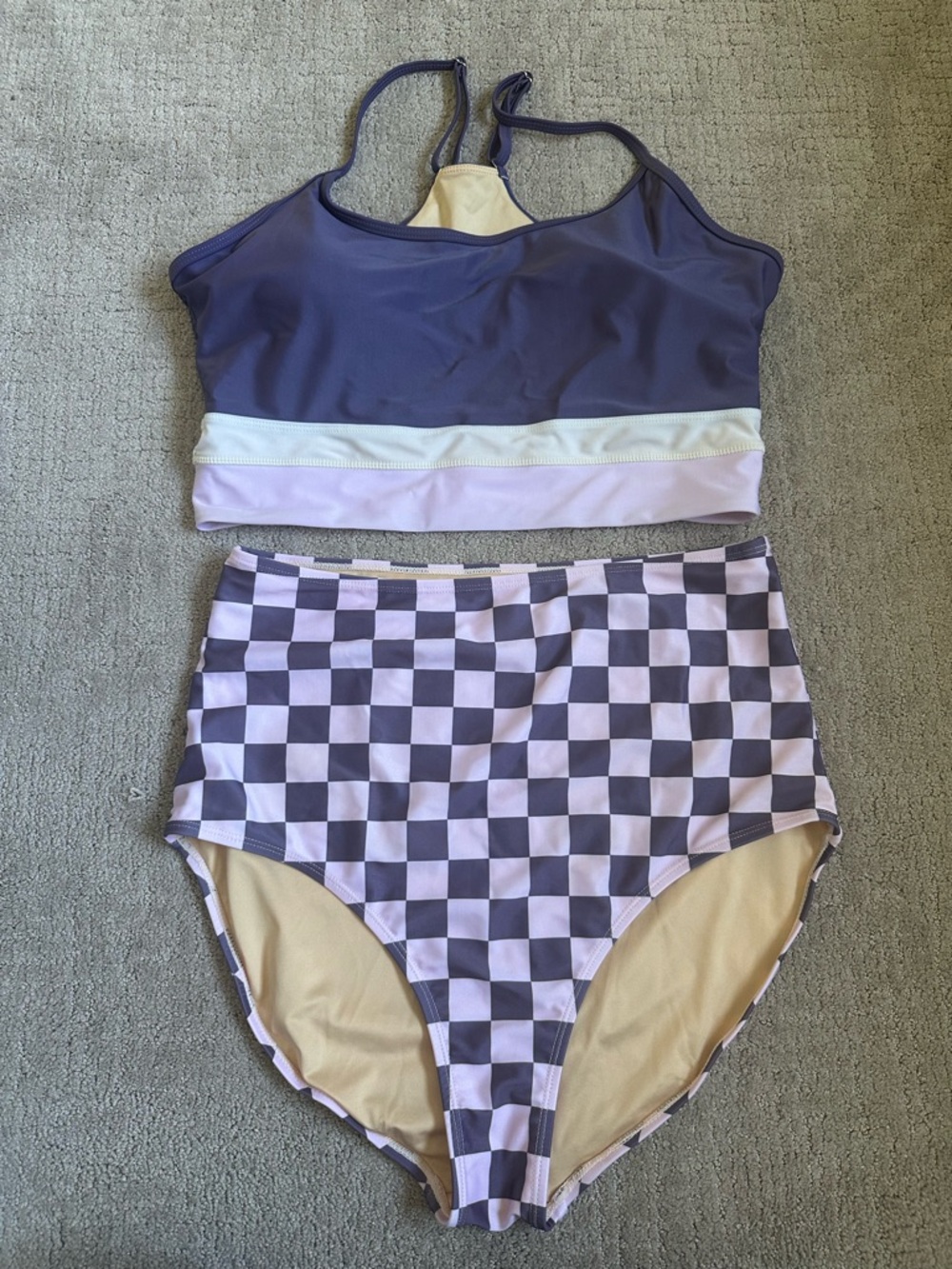 Livy & Kate Purple Checkered Longline Bikini Top and High Rise Bottom